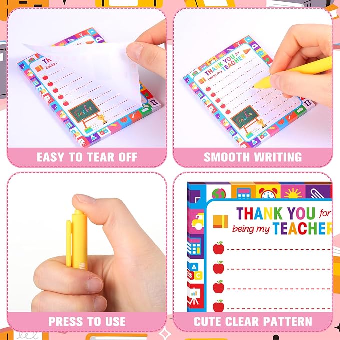 Eaasty 48 Pcs Back to School Teacher Gifts Bulk Cute Notepads and Ballpoint Pens with Ribbon Inspirational Thank You Gifts for Teacher, Classroom, Office, Staff, Coworker