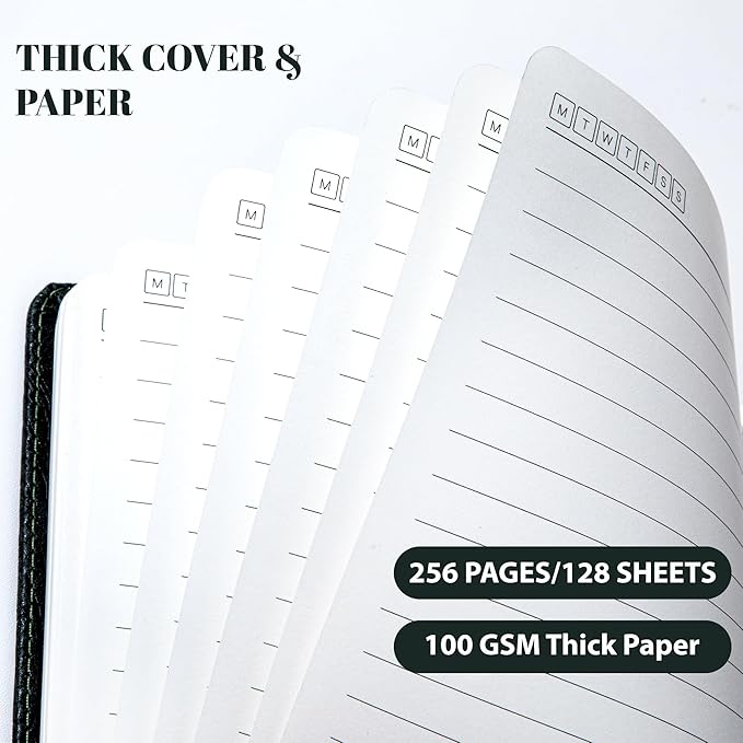CAGIE Lined Journal for Men Women, Tree Growth Ring Leather Bound Journal Notebook, 256 Pages 100 GSM Paper Journals for Writing, A5 Hardcover Journaling Notebooks,2 Pack (Brown & Dark Green)