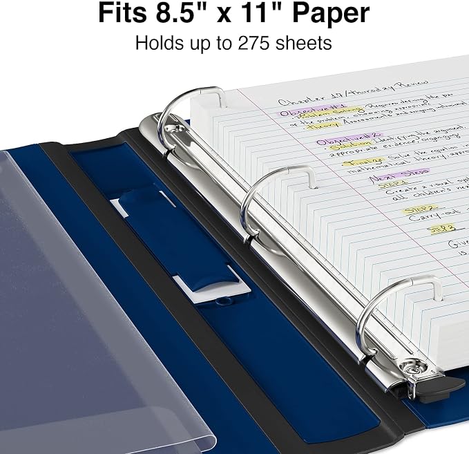 Staples Better Binder 1 Inch 3-Ring Binder, Navy Blue, Wide Spine View Binder with Locking Rings, Durable School & Office Binder, 3 Pack