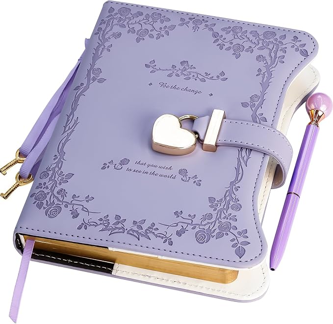 Hoci Poci Diary with Lock and Keys for Girls Gift Ideas, 360 Pages Journal | Elegant Gift Box for Teen Girls, B6 Gold Edged Pages Refillable Notebook with Pen and Bookmark for Writing, Garden Purple
