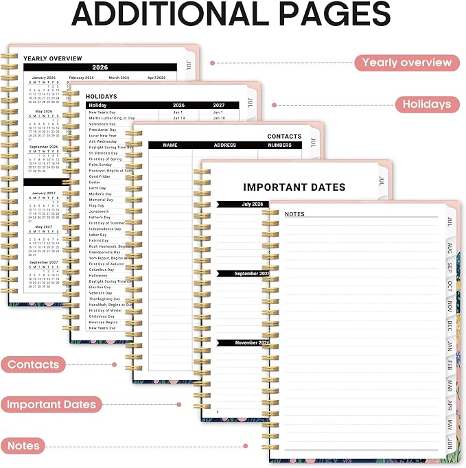 Planner 2026-2027, Academic Year Monthly and Weekly Calendar Planner, Jul 2026 - Jun 2027, Hardcover Teacher Student Planning Agenda book with Tabs, Perfect for School Office Supplies, 6.3" x 8.5" - Meadow Wanderer