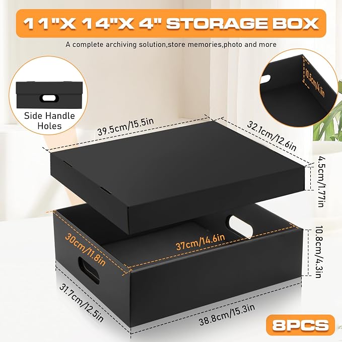 AOBOPLE 8 Pack Photo Storage Box,11" x 14" x 4" Archival Storage Box with Lids,Protective Storage Box for Photo,Pictures,11x14 Documents, Keepsakes and Jewelry Home and Office Organizer