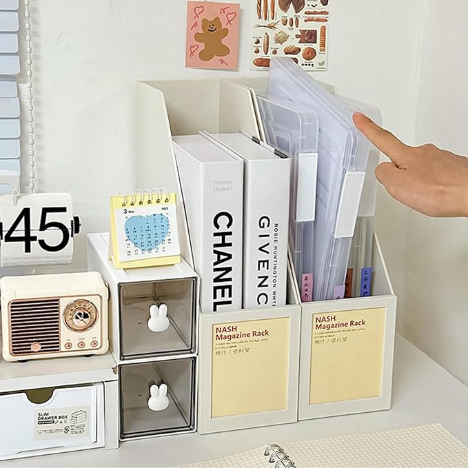 LonlyEagle 6 Pack A4 File Portable Project Case, Plastic Storage Box for 8.5" x 11" Letter Paper, Documents Magazines Holder Scrapbook Paper Storage Boxes (blue)