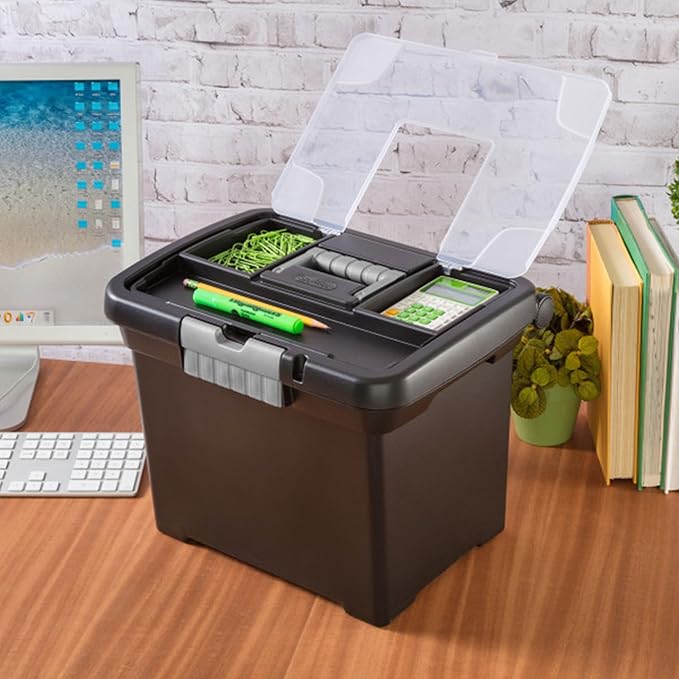 Sterilite Portable File Box with Latching Lids for Home and Office, 12-Pack | Heavy-Duty and Stackable Plastic Containers with Latches for Closet, Cabinet, Bedroom, Bathroom and Dorm Room Organization