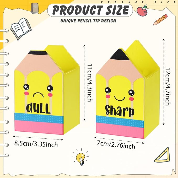 DoubleFill 2 Pcs Yellow Pencil Shaped Holder Sharp Dull Holder Wooden Dispenser Pen Storage with Classic Pencil Shaped Design for Back to School Teachers Classroom Organization Accessories
