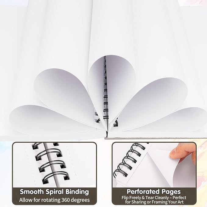 FIXSMITH 9"X12" Brown Sketch Book, 100 Sheets (68 lb/100gsm) Spiral Sketchbook, Acid Free Drawing Paper, Sketch Pad for Beginners,Artists & Professionals, Bright White