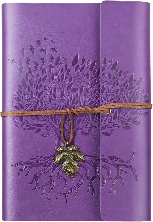 Billtigif Leather Journal Notebook, Refillable Travelers Notebook with Transparent Bag, 160 Pages, 6.5" x 9.2" Vintage Journal, Graduation Gifts for Women and Men (Purple, A5)