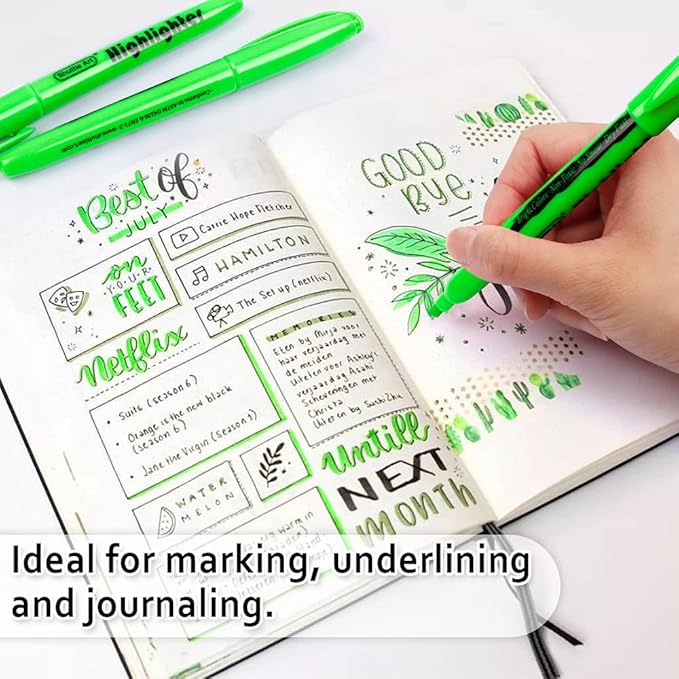 Shuttle Art Highlighters, 30 Pack Green Highlighter Pens Bright Colors, Chisel Tip Dry-Quickly Non-Toxic Highlighter Markers for Adults Teachers Students Highlighting in Home School Office