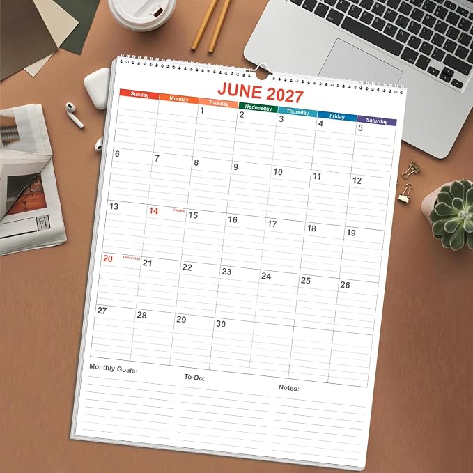 Large Calendar 2026-2027 with Spiral Bound - 18 Month Big Calendar from July 2026 to December 2027, Vertical Large Monthly Calendario 2026-2027 for Wall, 22" x 17", Colorful