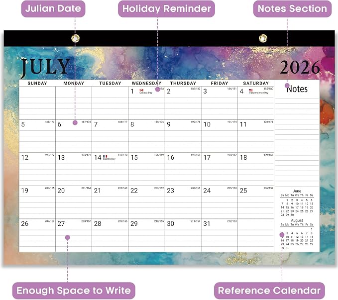 3 Pack of Desk Calendar 2026-2027, 18-Month Calendar Runs from July 2026 to December 2027, Large 17" x 12" Monthly Desktop & Wall Calendar for Home & Office - Gilded Elegance