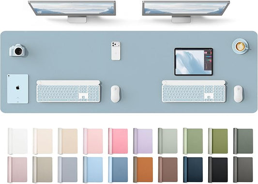 YSAGi Leather Desk Protector, Office Mat, Large Mouse Mat, Non-Slip PU Leather Blotter, Laptop Desk Mat, Waterproof Writing Pad for Office and Home(Ice Blue, 63" x 17.2")