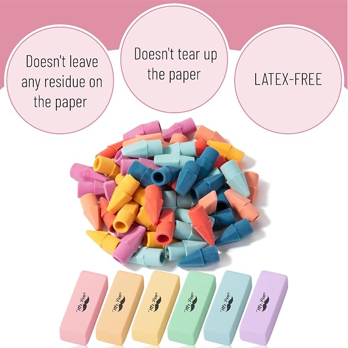 Mr. Pen- School Eraser Combination Set, 66 Pack, Colorful | Latex Free Erasers for School, Office, Art Sketching, Homework, Exams, Clean Smudge-Free Correction