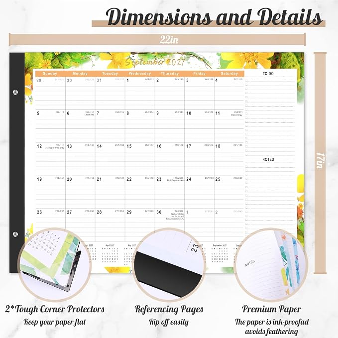 Gannyfer Desk Calendar 2026-2027 - 18 Month Large Desk Calendar 2026, Use from July 2026 to Dec 2027, 22" x 17" Desktop Pad Calendar, Office Supplies Perfect for Planning and Organizing In Your Home, School or Office
