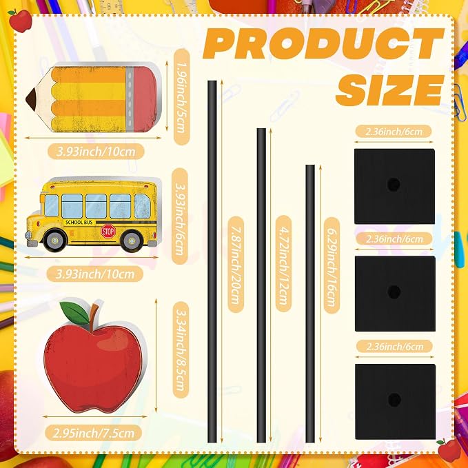 3 Pcs Back to School Table Decorations Wooden Pencil Apple Bus Sign Back to School Tabletop Centerpieces Farmhouse Wood Gifts Desktop Decor for The First Day Home Tiered Tray