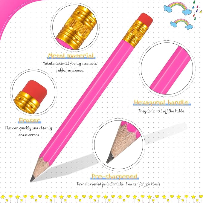 Zonon 24 Pcs Rose Red Golf Pencils with Erasers Mini Small Pencils Baby Shower Favors Bulk Hexagon Wooden Sharpened Half Graphite 2B for Golf Event, Wedding, Party Game, School, Company, Pew, Pocket