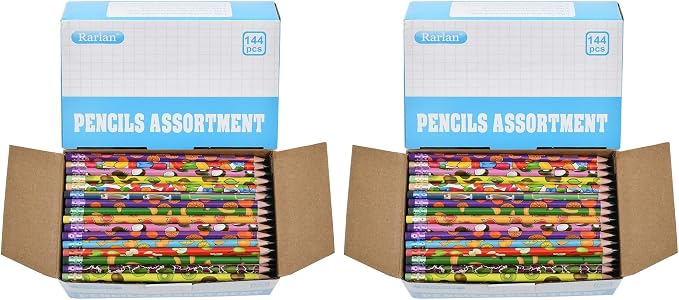 Rarlan Pencil Assortment, #2 HB, Assorted Colorful Pencils for Kids, Pre-Sharpened,Bulk Pack, 144 Count Bulk Pack (Pack of 2)