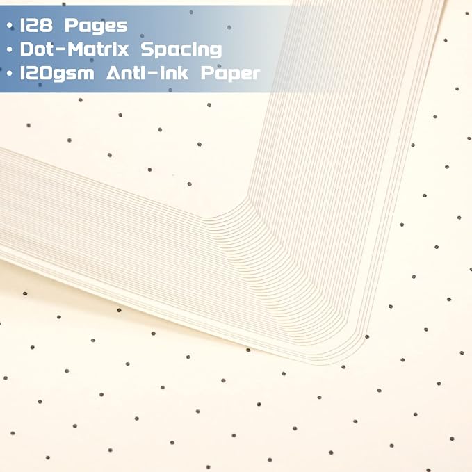 Dotted Journal/Notebook - Dot Grid Hard Cover Notebook, Premium Thick Paper with Fine Inner Pocket, Black Smooth Faux Leather, Pen Loop, 5.3'' x 8.26'' - Deep Blue