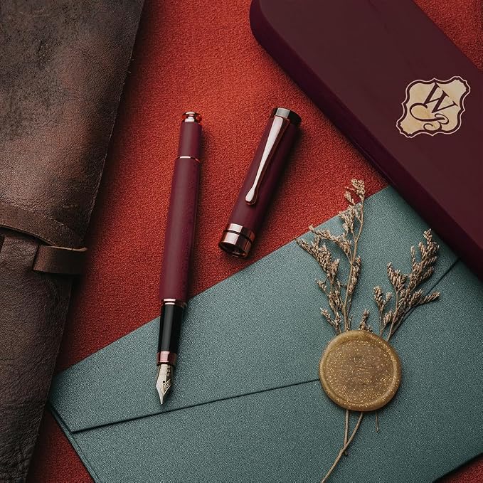 Wordsworth & Black Bamboo Wood Fountain Pen Set for Writing, Extra Fine Nib | Violet Wood, Gift for Men Women, German Iridium 18K Gilded, Calligraphy Journaling, Converter + 6 Cartridges, Refillable