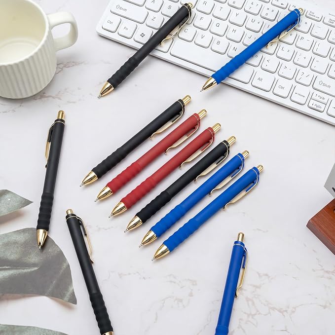 Linbsunne Ballpoint Pens Medium Point 1mm Pen with Super Soft Grip Ball Point Pen for Men Women Retractable Pens (Blue Ink+Black Ink+Red Ink)