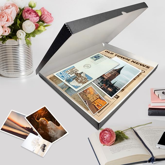 Lineco Clamshell Archival Storage Box, 11.5x14.5x1.75 Inch, Gray | Acid-Free with Metal Edge Boxboard, Organize and Store Photos Documents Cards Negatives Magazine Prints Family Records DIY