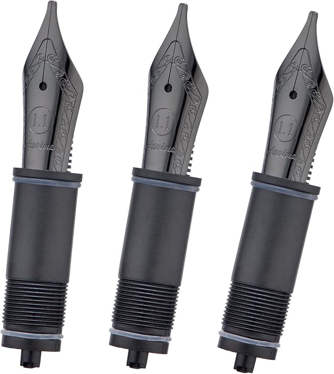 Asvine Set of 3 Number 6 Fountain Pen Replacement 1.1 Stub Nibs Black - Compatible with V169, P20, P30 and V126