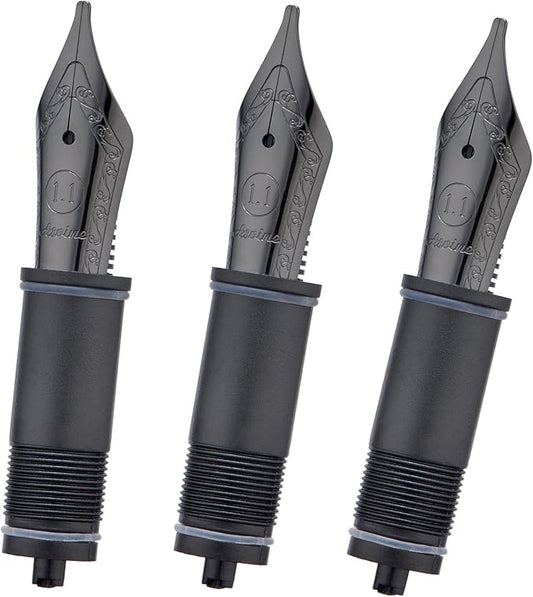 Asvine Set of 3 Number 6 Fountain Pen Replacement 1.1 Stub Nibs Black - Compatible with V169, P20, P30 and V126