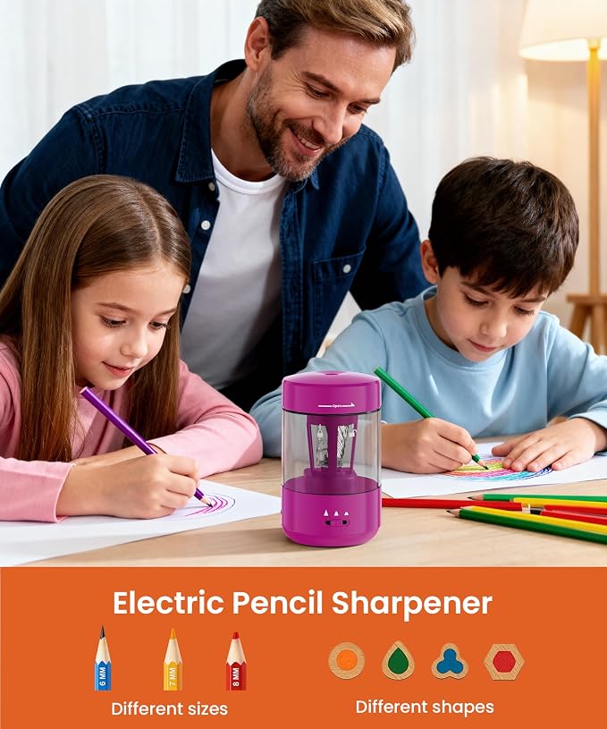 Electric Pencil Sharpener for Classroom, Fully Automatic Pencil Sharpener for 6-8mm & Colored Pencils, Auto in & Out Type-C Rechargeable Pencil Sharpeners for Home, School