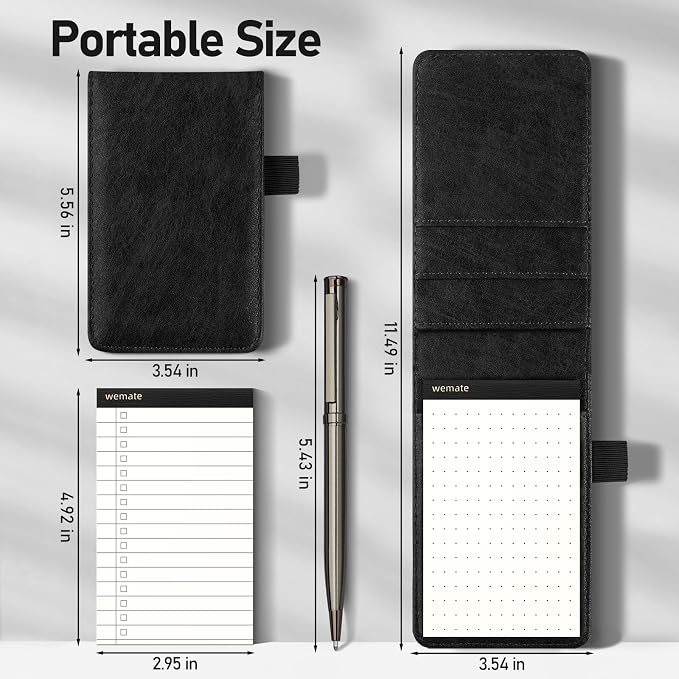 WEMATE 10 Pieces Small Notepad Holder Set Pocket Notebook - Included Mini Pocket Notepad Holder Set with 8 Memo Book Refills and Metal Pen for Meetings, Daily Records, and Notes 3 x 5 Inch (Black) | Mini Notepad Holder with 8 Memo Refills & Metal Pen, ...