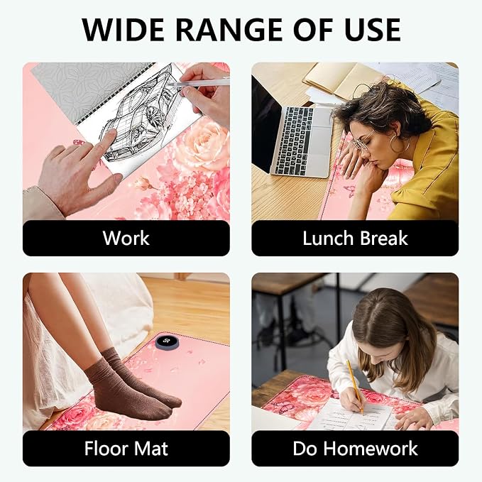 Large Heated Mouse Pad–31.5" x 13" Desk Mat for Office | 3 Adjustable Heat Levels,Auto Shut-Off After 3 Hours for Safety,Keeps Hands Warm While Working，Pink butterfly