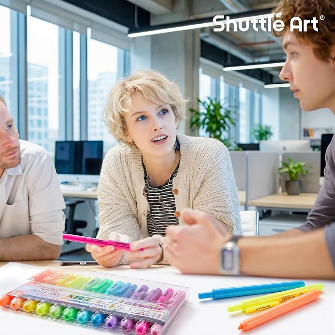 Shuttle Art Retractable Highlighters Assorted Colors, 12 Colors(6 Pastel & 6 Neon) Chisel Tip Fluorescent Markers, Quick-Dry Aesthetic Highlighter Pens for Adults, Perfect for School Office Home
