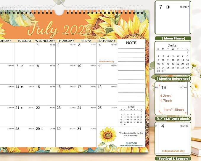 AECCN Calendar 2026-2027 18 Months, 3 Pack-Flower | 14.4" x 11.4" | 110GSM Thick Paper | No-Bleed | Stickers Attached | Home, School & Office Use