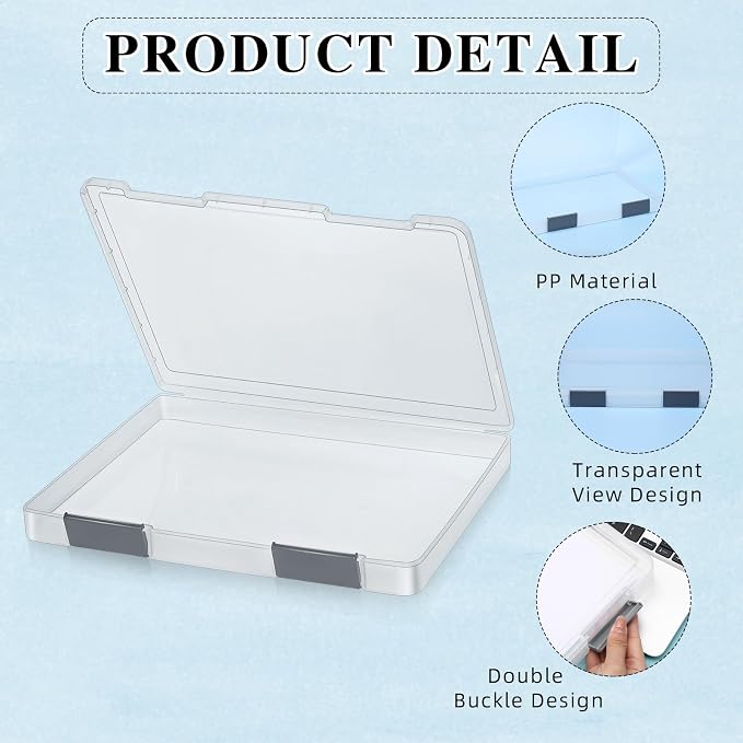PerKoop 6 Pcs Clear Paper Storage Box,12.4 x 9.84 x 1.18 Inches,Gray | A4 Plastic File Box Document Paper Organizer Storage Board Game Project Cases Containers with Buckle for Craft, Magazine