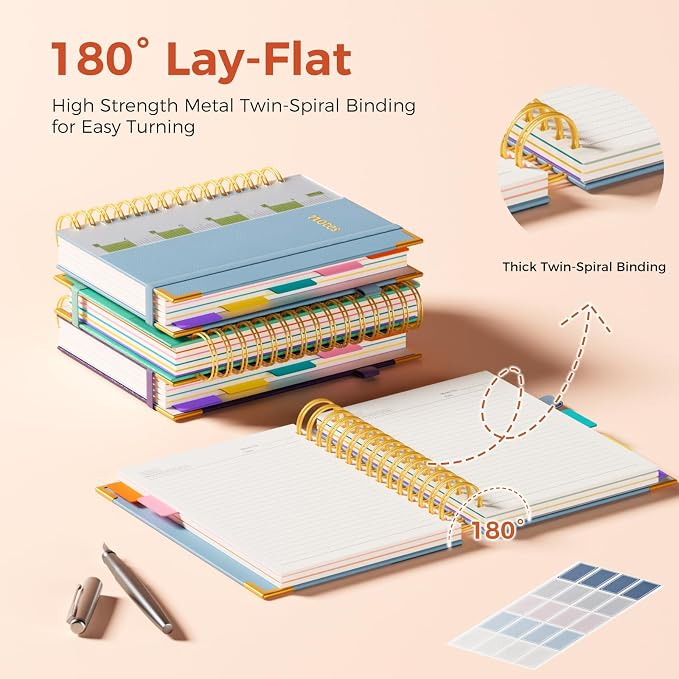 XYark A5 Hardcover Spiral Notebook, 6.3"x8.5" College Ruled Notebooks with Removable Divider Tab & Ruler, 5 Subject Notebook 300 Pages, Small Lined Journal for Women Men School Work Office, Light Blue