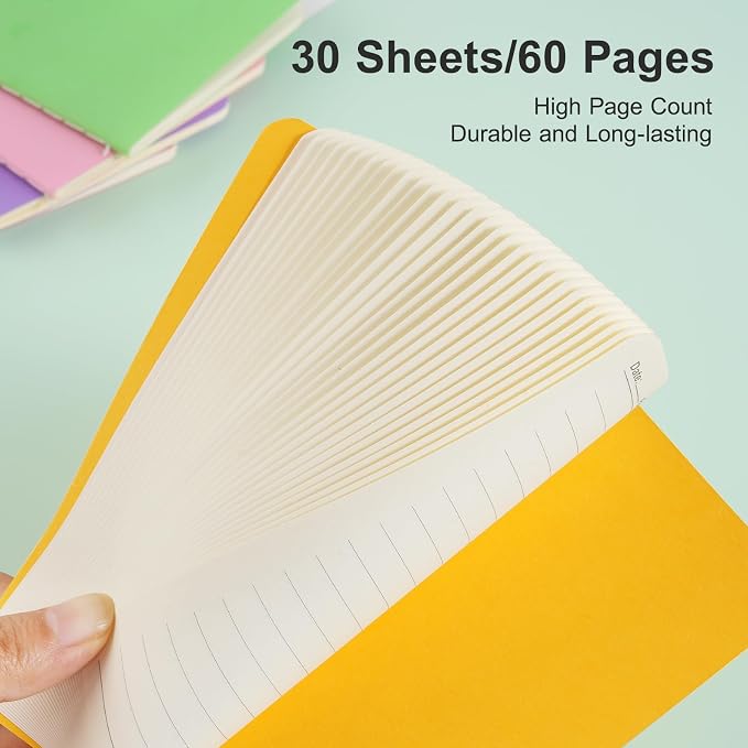 Gwybkq Small Lined Notepads Bulk 60 Pack (30 Sheets/60 Pages) Mini Journal Pocket Notebooks Set Colorful Cover Notebooks for Kids 3.5 x 5.5 Inches