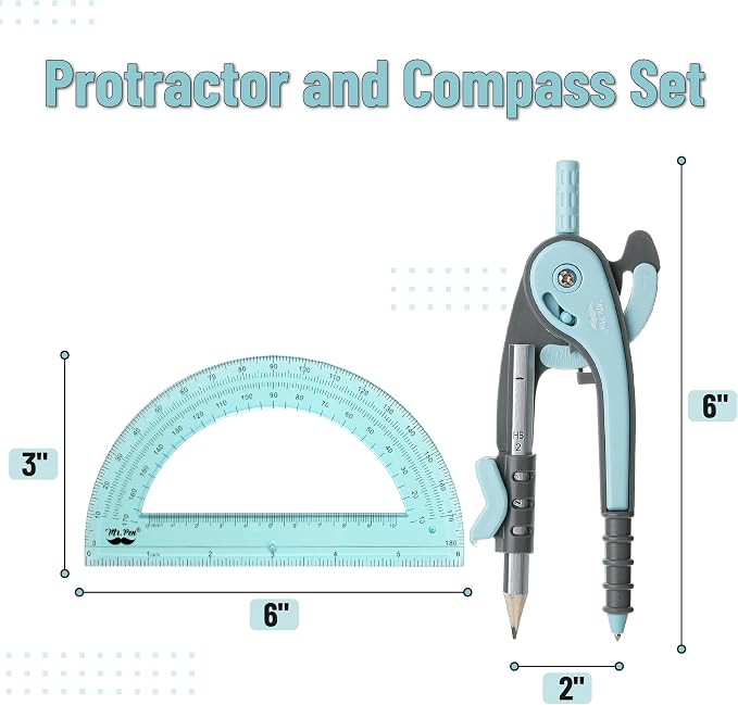 Mr. Pen- Geometry Compass and Protractor Set, 6 Inch Compass | 6 Inch Protractor, Drawing Tool for School, Clear Plastic, Easy Grip, Precision Design for Math, Art, Drafting, Architecture
