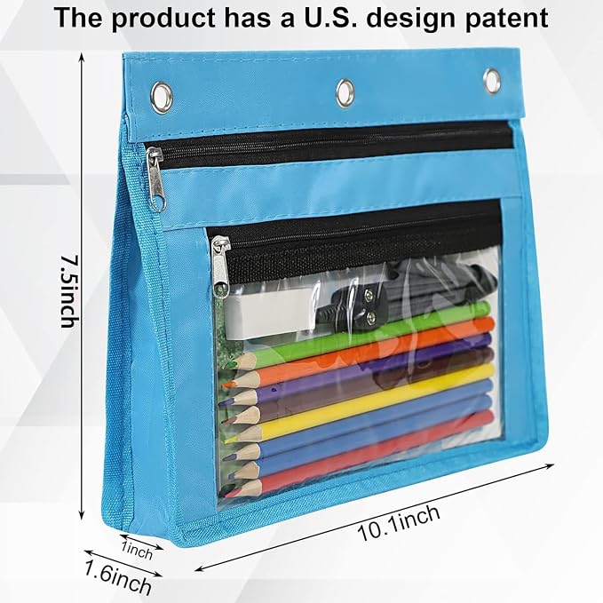 YoeeJob 2 Pack 1 Inch Expandable Zipper Pencil Pouches with Clear Window for 3 Ring Binder, Suitable for School & Office(Sky Blue)