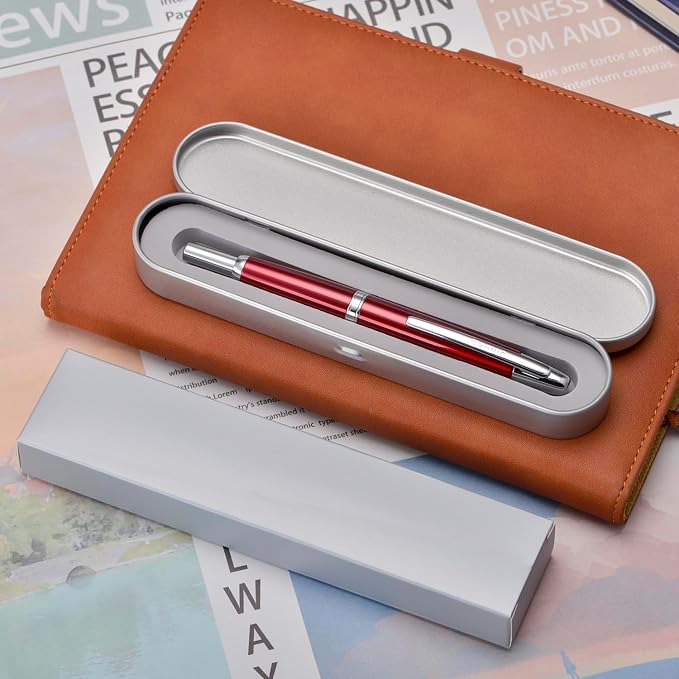 Jinhao 10 Press Fountain Pen with Box, Rose Red Retractable Fine Nib with Ink Converter Set (Silver Clip)