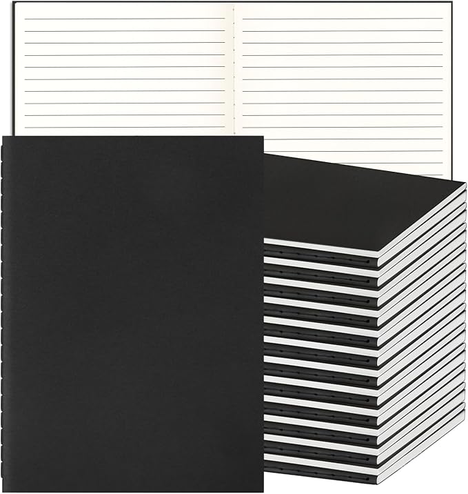 24 Pack A5 Black Cover College Ruled Notebooks Bulk, Journaling Notebooks | A5 Lined College Ruled Notebook, 8.3x5.5 Inches 60 Pages Travel Journal Notebooks Set for Work, School, Writing