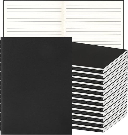 24 Pack A5 Black Cover College Ruled Notebooks Bulk, Journaling Notebooks | A5 Lined College Ruled Notebook, 8.3x5.5 Inches 60 Pages Travel Journal Notebooks Set for Work, School, Writing