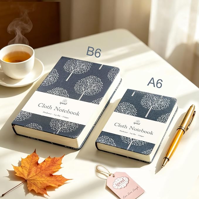 Pocket Journal, Linen Notebook, A6 Journal, 4x6, Hardcover, Lay Flat, Thick, Small, Lined Notebook & Unlined Sketchbook, The Tree of Life, Navy Blue