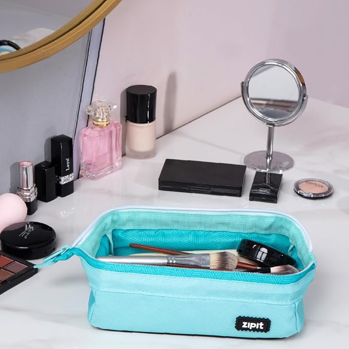 ZIPIT: Lenny Pencil Case - Light Teal - Large Storage Capacity Zipper Pouch, Makeup-Stationery Bag, School-Travel, Washable Polyester, Kid-Teen-Adult