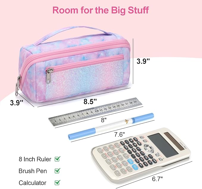 Large Pencil Case for Girls - Aesthetic Pencil Pouch for School | Kids Pencil Case & Wide Handle, Water Resistent Organizer Box,Fits 50 Pens & Markers, Daily Use, Pink Tie Die