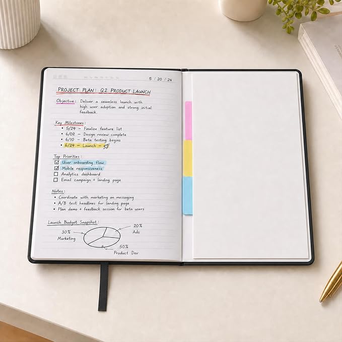 SUIN Hardcover-Journal-Notebooks, A5 Lined Journals Notebook for Writing 200 Pages, 8.2 x 5.5 inch, Classic Ruled Notebooks for Work/Travel/College (Black- 1 Pack)