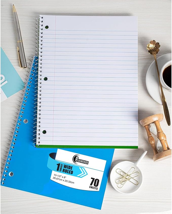 Rosmonde 1000 Packs (Pallet) 1 Subject Notebooks, Wide Ruled, Pallet of Notebooks, 70 Sheets (140 pages), 8 x 10-1/2", Spiral Notebook Bulk, Bulk Spiral Notebooks for School & Office, 4-7 Days Transit
