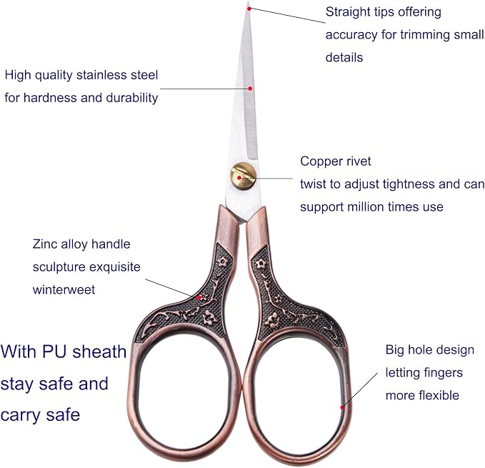 Small Sharp Scissors for Hair Cutting, Beard, Eyebrow, Nose, Facial Hair, Beauty | Sewing Trimming Scissors for Embroidery, Yarn Fabric, Thread, Craft & Crochet