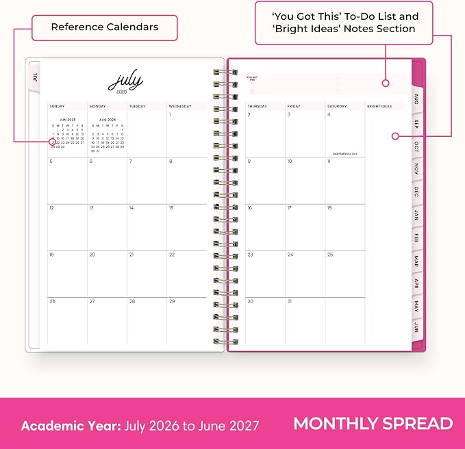 Blue Sky 2026-2027 Weekly & Monthly Academic Planner, 5"x8", Bloom Pink | July 2026 - June 2027, Flexible Cover, Wirebound, Laminated Tabs, Storage Pocket, Stickers, Academic Year, Color Me Courtney
