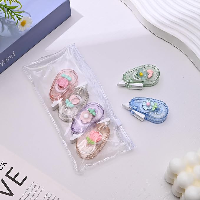 Temiary 6P Aesthetic Correction Tape, White Smooth Pull Out, Flower | Cute Correction Applicator for Instant Corrections, Aesthetic Correction Tapes for Students Back To School Office Supplies
