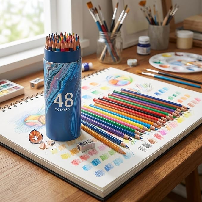 48Pcs Colored Pencil Set, Professional Drawing & Coloring Pencils with Velvety-Soft Core for Artists, Adults, Kids - 48 Vibrant Colors