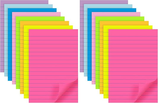 (8 Pads) Lined Sticky Notes 4x6 in Post, 8 Colors Self Sticky Notes Pad Its, Bright Post Stickies Colorful Big Rectangular Sticky Notes for Office, Home, School, Meeting, 40 Sheets/pad (Pack of 2)