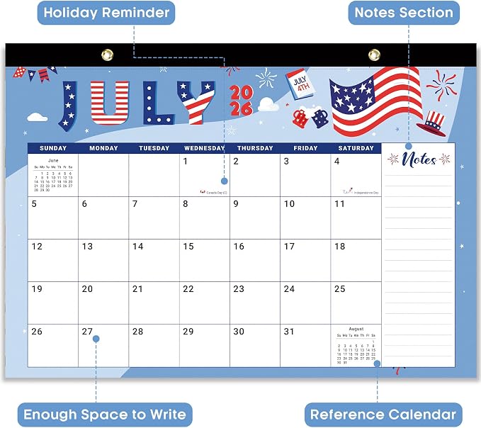 3 Pack of Desk Calendar 2026-2027, 18-Month Calendar Runs from July 2026 to December 2027, Large 17" x 12" Monthly Desktop & Wall Calendar for Home & Office - Festival